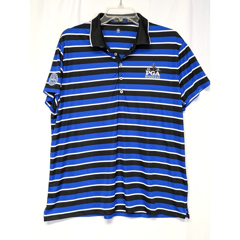PGA Bethpage 2019 Ralph Lauren Polo Golf Shirt Mens 2XL Blue Black Striped